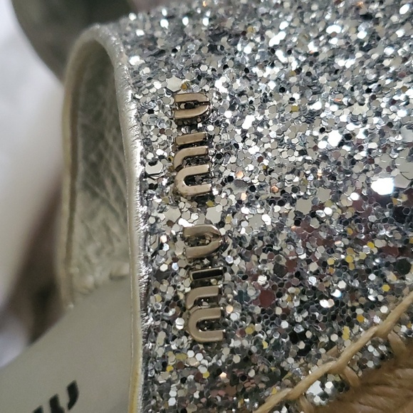 MIU MIU SILVER GLITTER MULES ✨️SIZE 37✨️